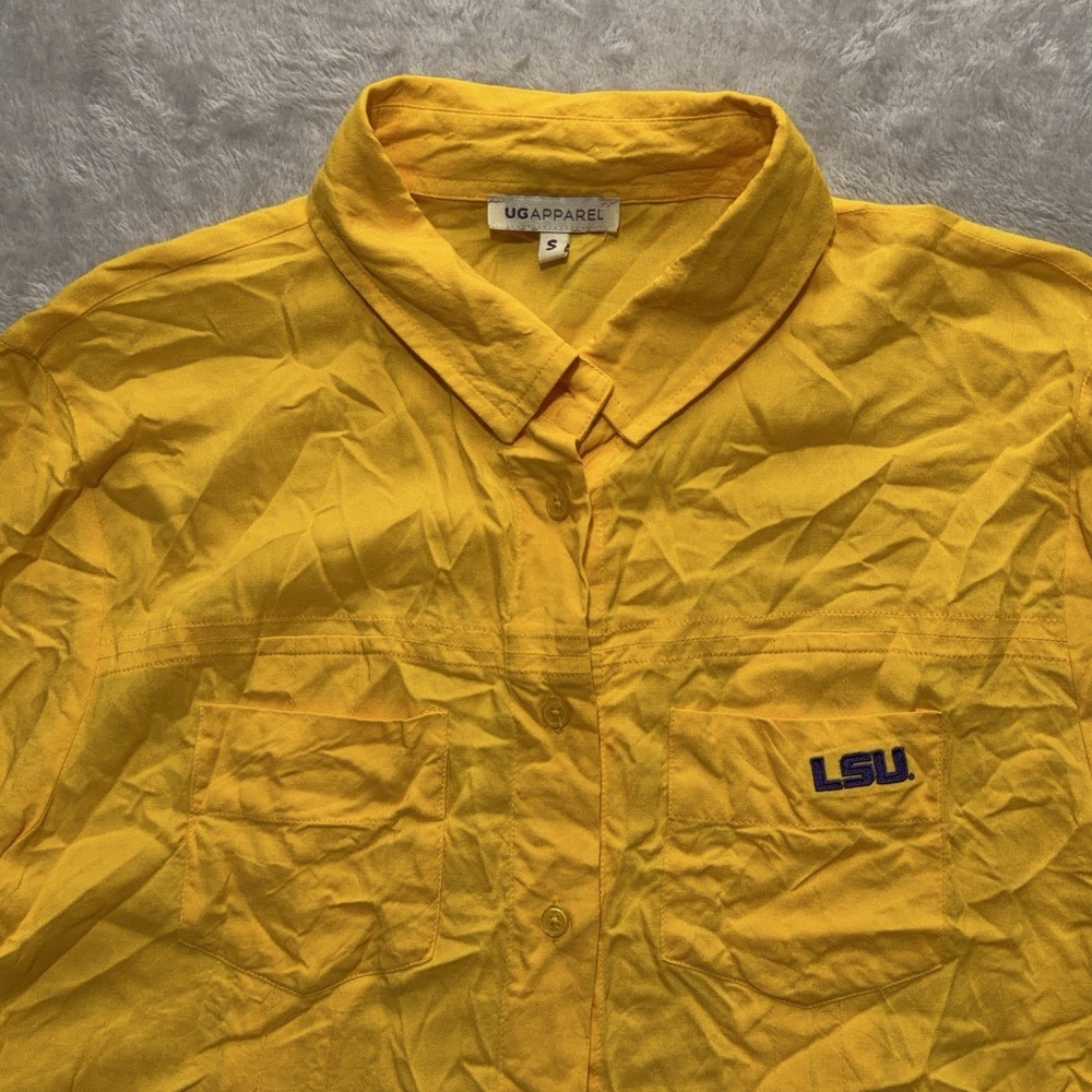 UGApparel LSU Tigers Tunic Blouse Womens S Gold Pleated 3/4 Sleeve Button Shirt - Picture 2 of 11